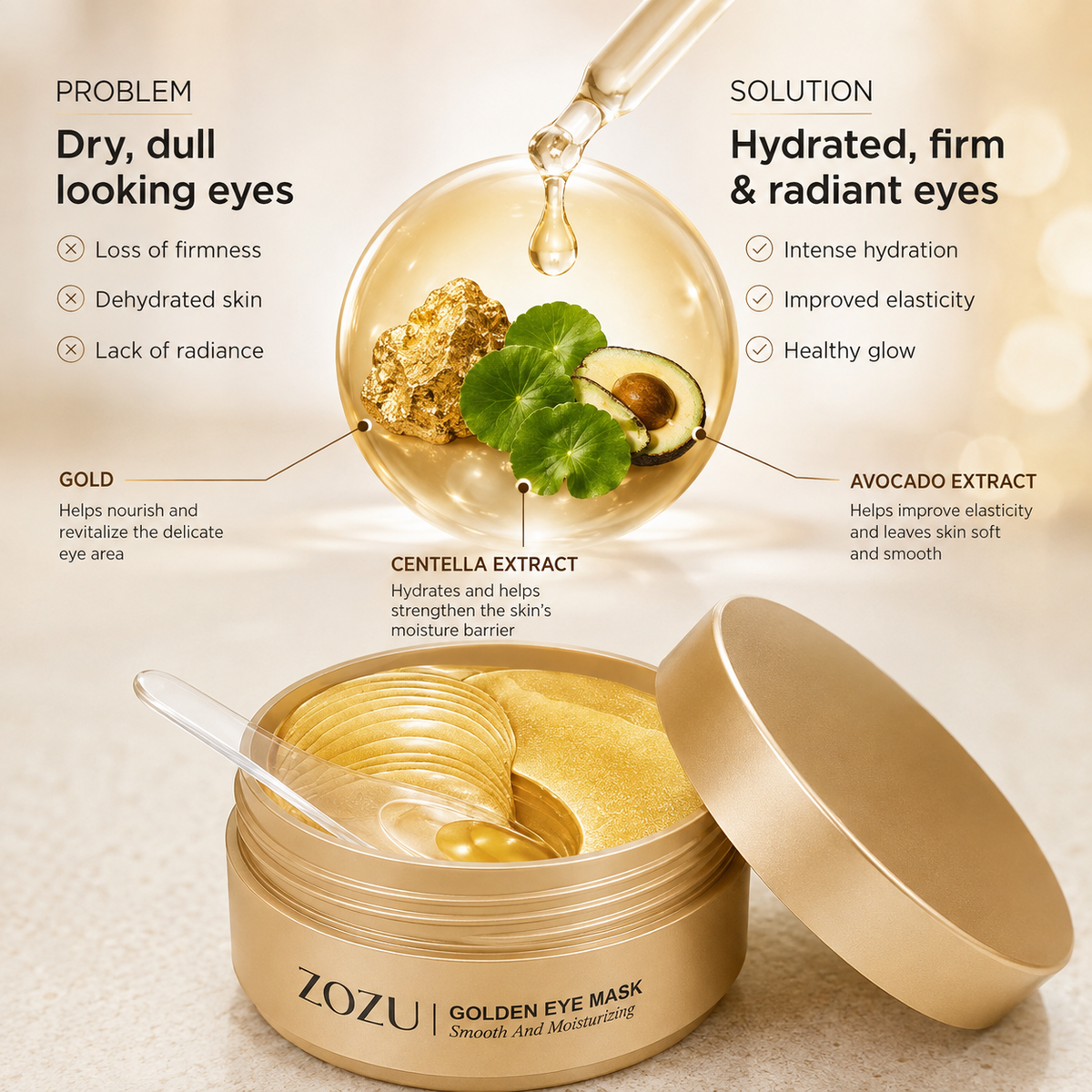 60/120 Pieces Eye Mask Avocado Gold Moisturize Firming Improve Eye Bags Eye Patches anti Wrinkle Eye Patches for Dark Circles