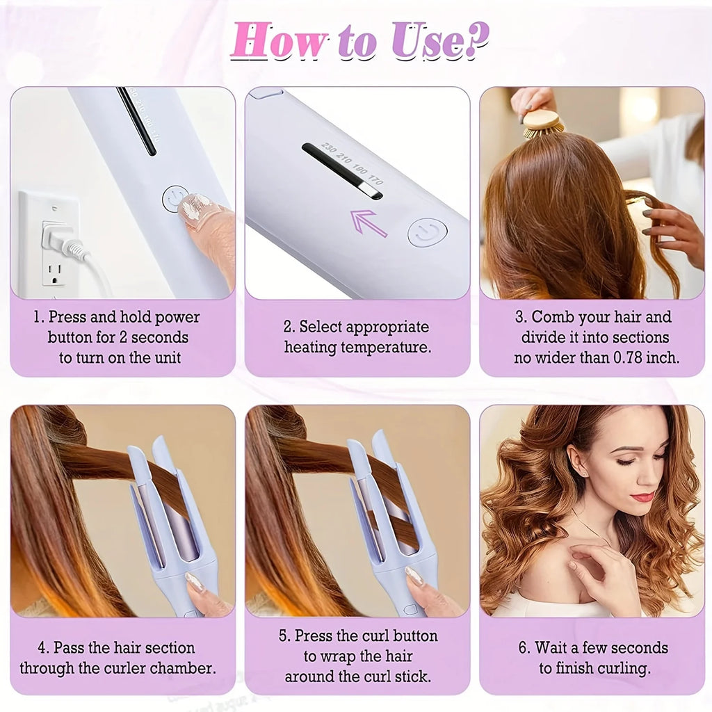 Professional 32MM Automatic Hair Curler with Auto Rotating Ceramic Technology - Curling Iron and Hair Waver